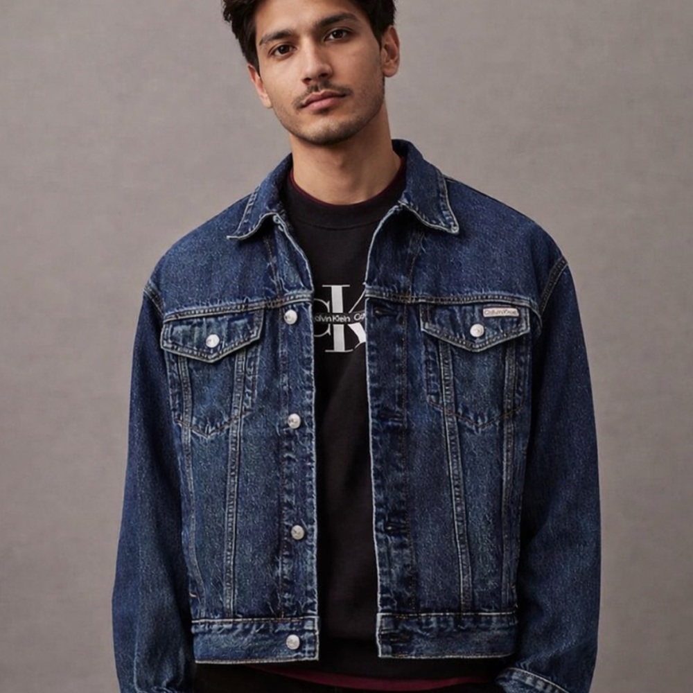 Calvin Klein Jeans Denim Trucker Jacket Blue CK Logo XL 90s Style Streetwear